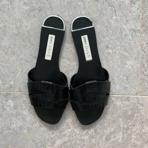 Zara Black Crocodile Slides